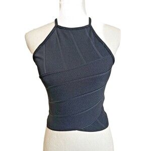 ASOS Women's 4 Black High Neck Fitted Cropped Sleeveless Top Tank Ribbed